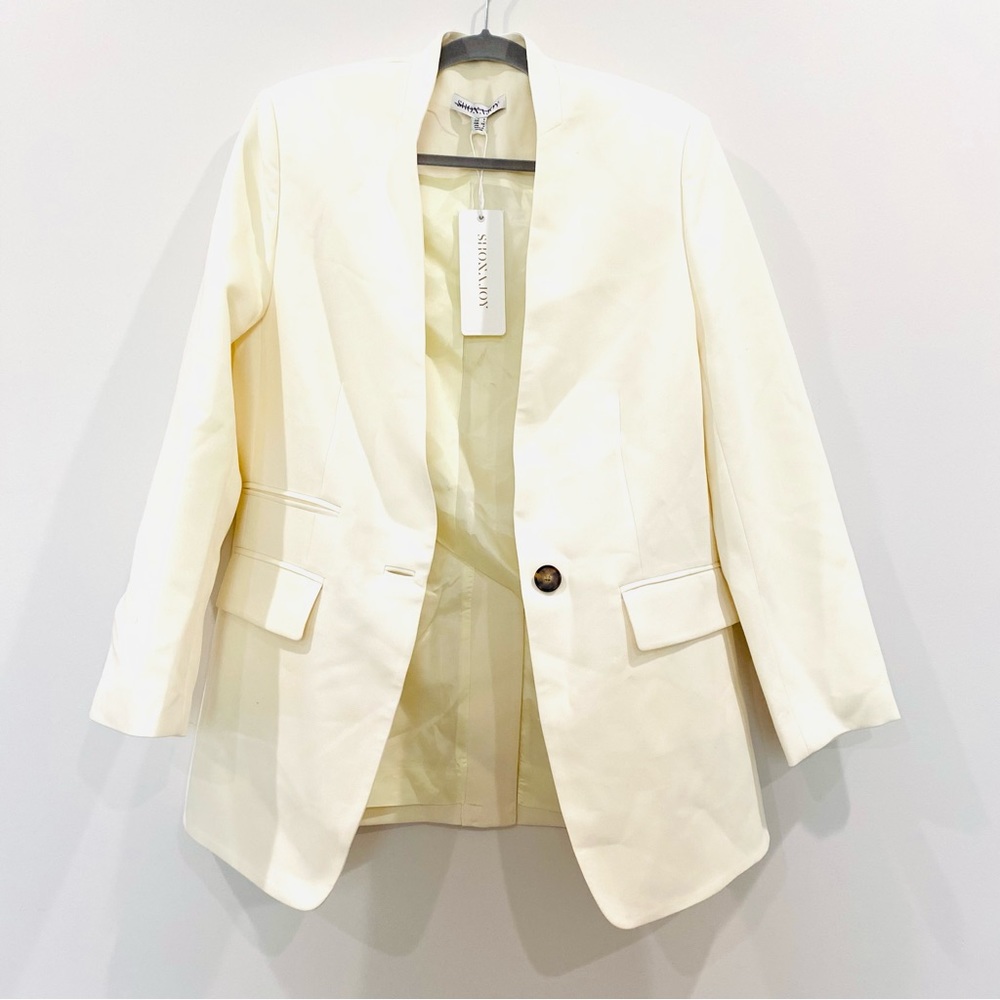 SHONA JOY Irene Collarless Oversized Blazer in Cream Sz 2 - Picture 6 of 16